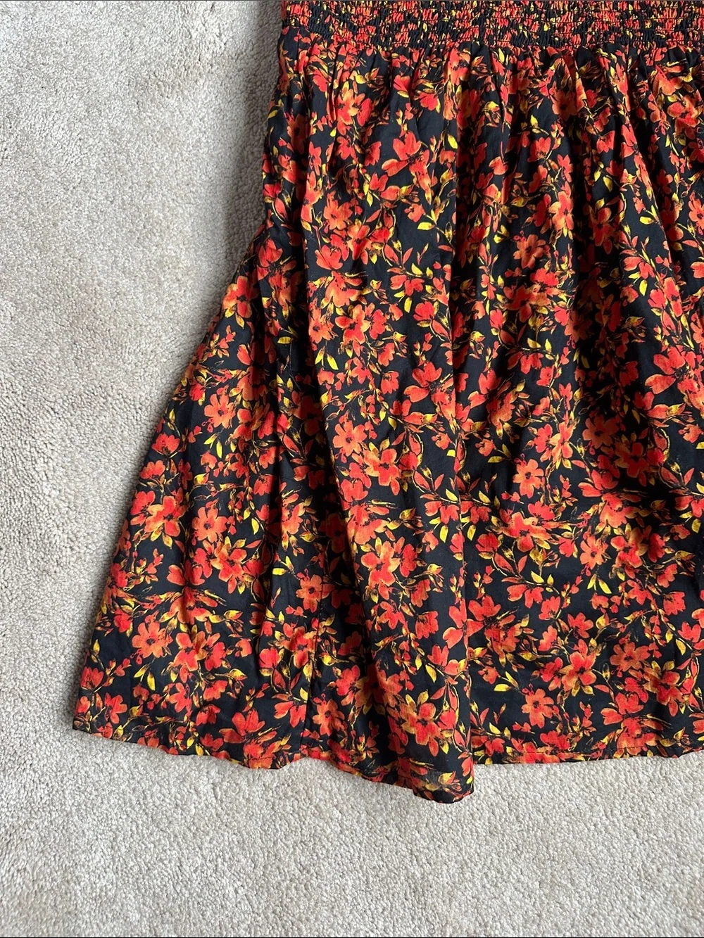 Girl's (teen) Black Dress with Red Floral Print Puff Sleeves